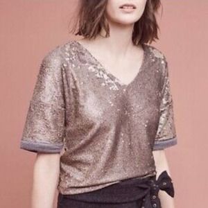 Anthropologie Gold Sequin Blouse
